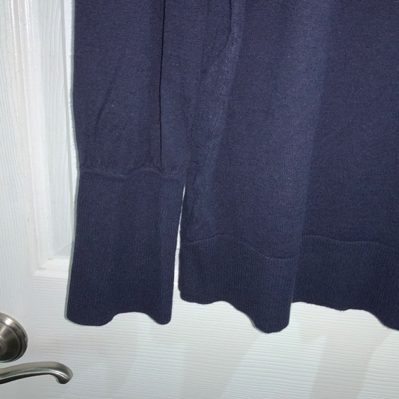 Loft linen blend navy blue knit top Sz XL long sleeve scoop neck ribbing - Picture 2 of 5